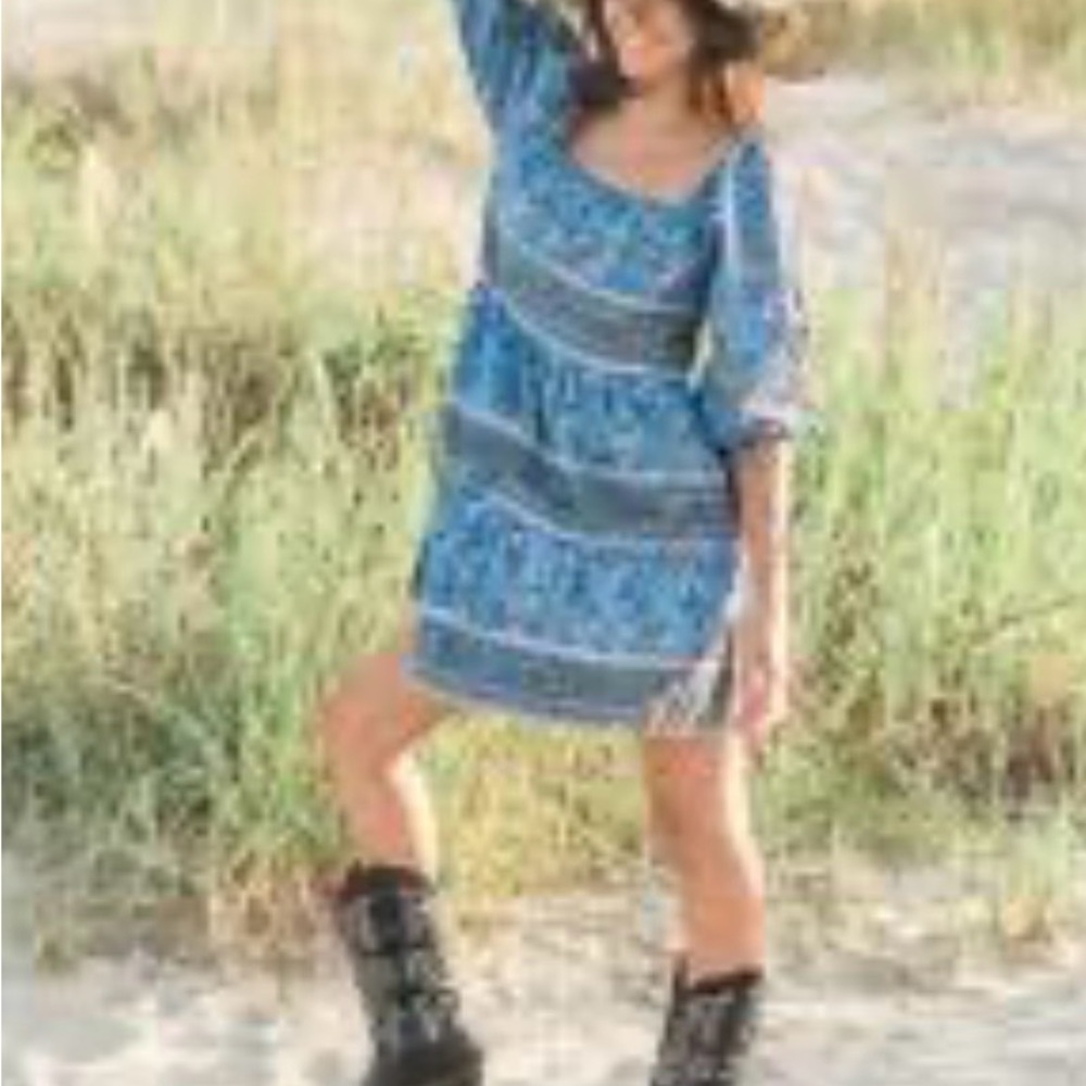 NWT Size XL Victoria Dunn Boho Sunflower Mini Dress in Cornflower. - Picture 2 of 13